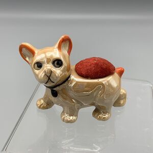 Vtg Miniature Lusterware Pin Cushion Japan Art Décor Bulldog Pug Figural Rare